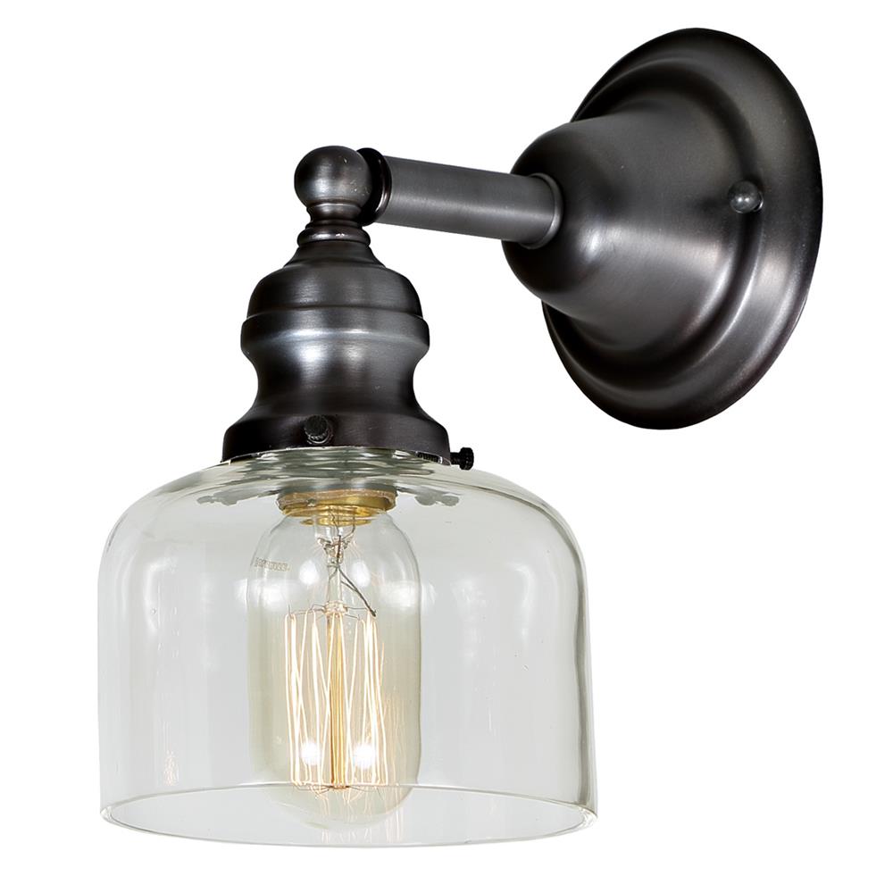 JVI Designs 1210-18 S4 Union Square One light Union Square Shyra wall sconce gun metal finish 5" Wide, clear mouth blown glass shade